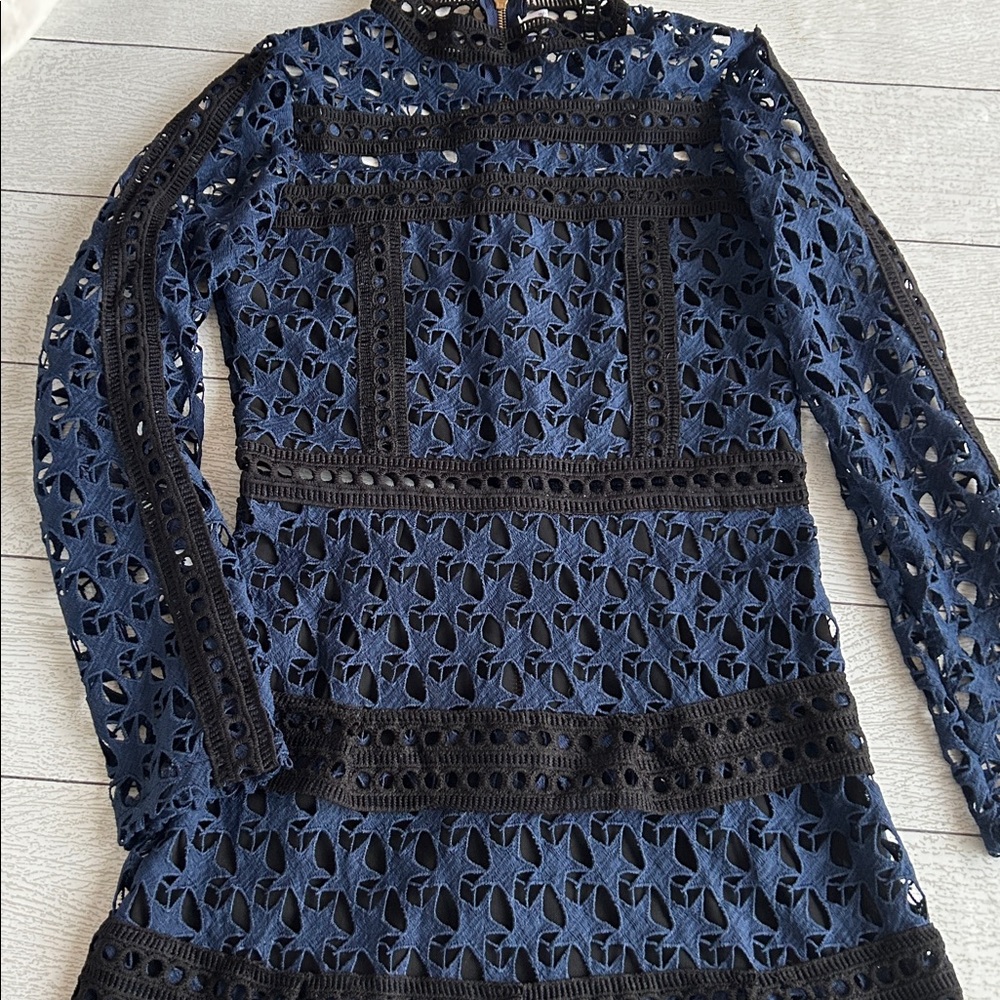 Self Portrait dress M Above knee Black and navy cutout star shapes EUC